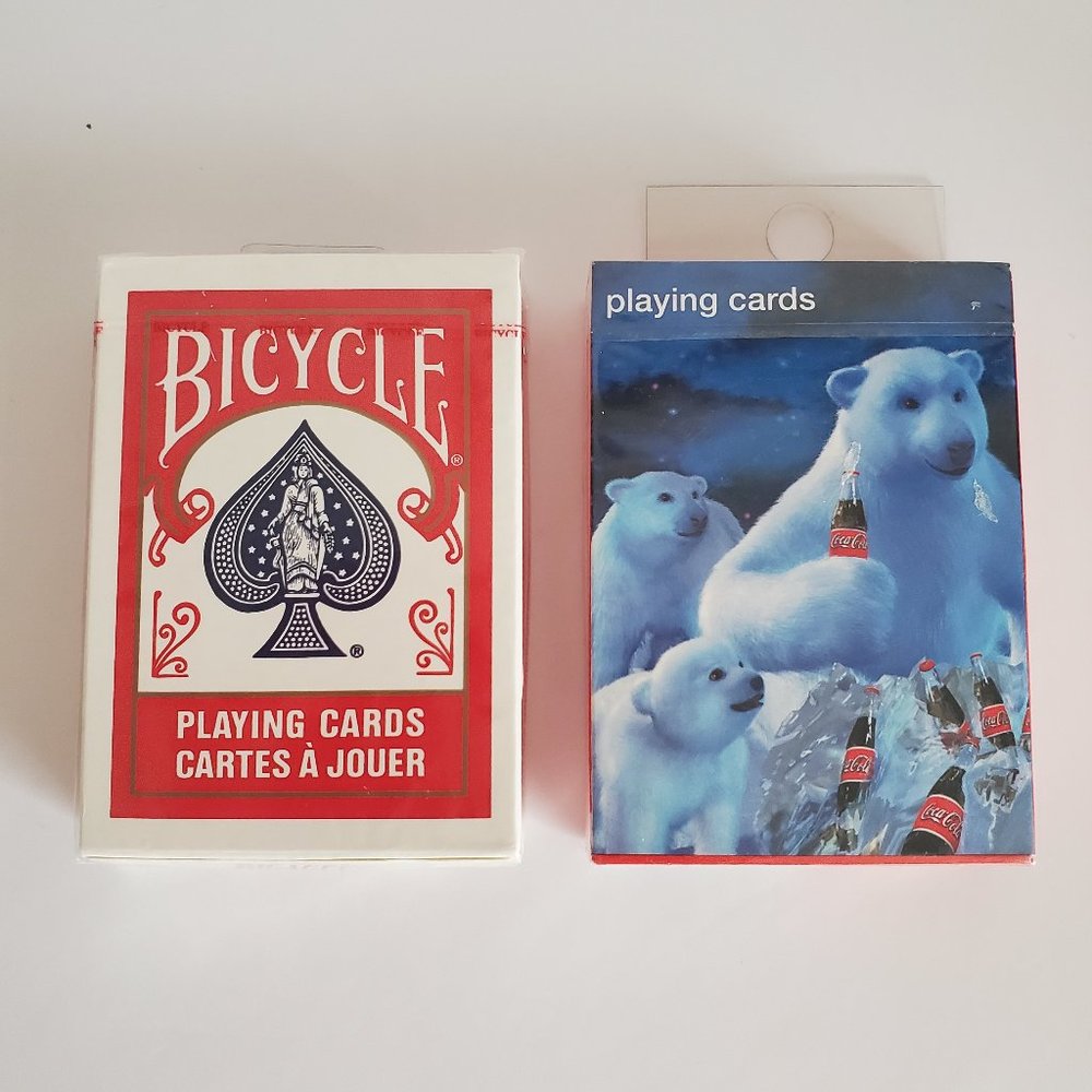 NEW 2 Decks of Vtg Playing Cards Coca Cola Polar Bear family & Bicycle Poker 808